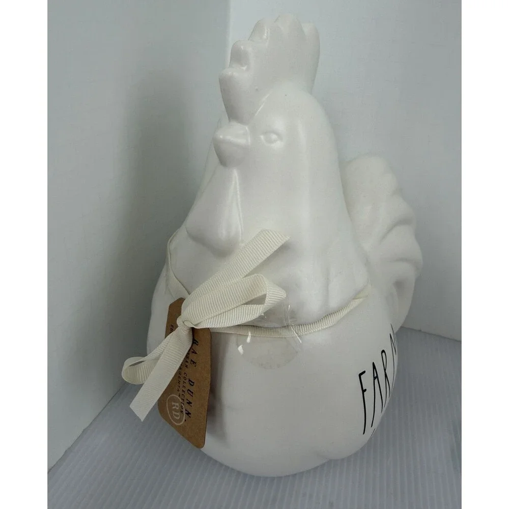 Rae Dunn FARM LIFE Rooster Figure Canister Jar Rustic Kitchen Decor 10” Chicken